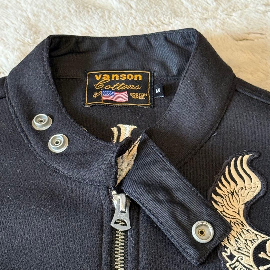 VANSON ライダース ジャケット ジャージ スカル クロスボーン 刺繍 M