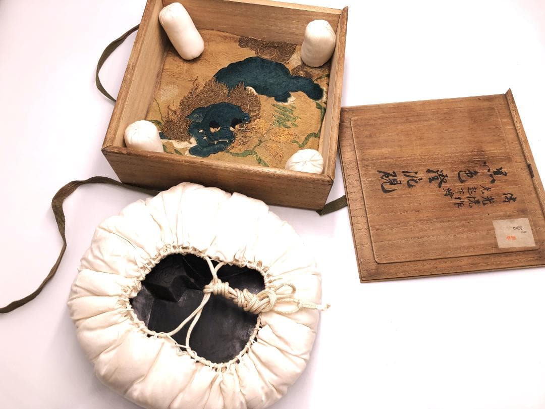 【 黒色澄泥硯 】　本阿弥光悦 作/土佐光起 下絵　伝世品　　O1205E