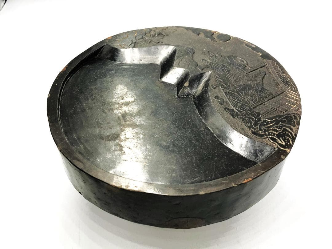 【 黒色澄泥硯 】　本阿弥光悦 作/土佐光起 下絵　伝世品　　O1205E