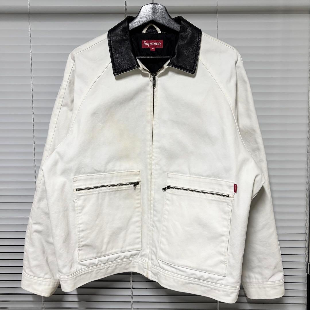 【希少デザイン】Supreme レザーカラーワ ークジャケット　美品　襟レザー