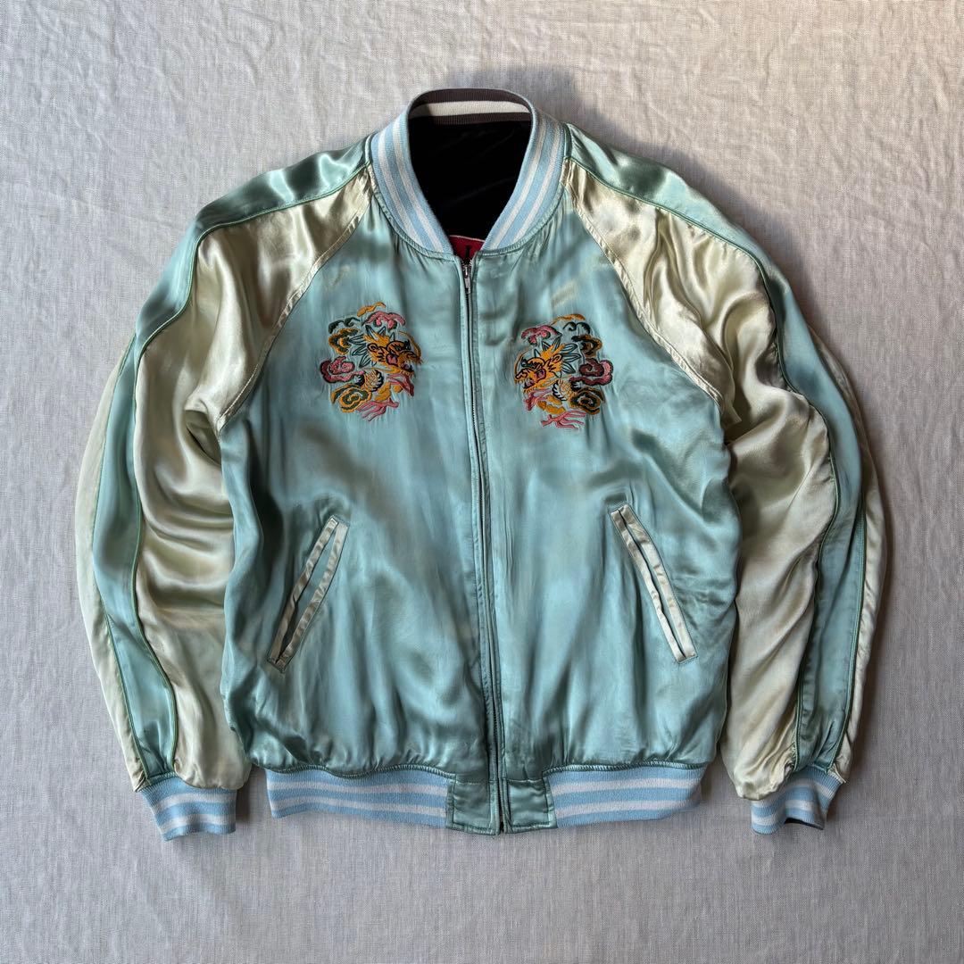 AVIREX アヴィレックス ベロア ハート スカル スカジャン 刺繍 水色