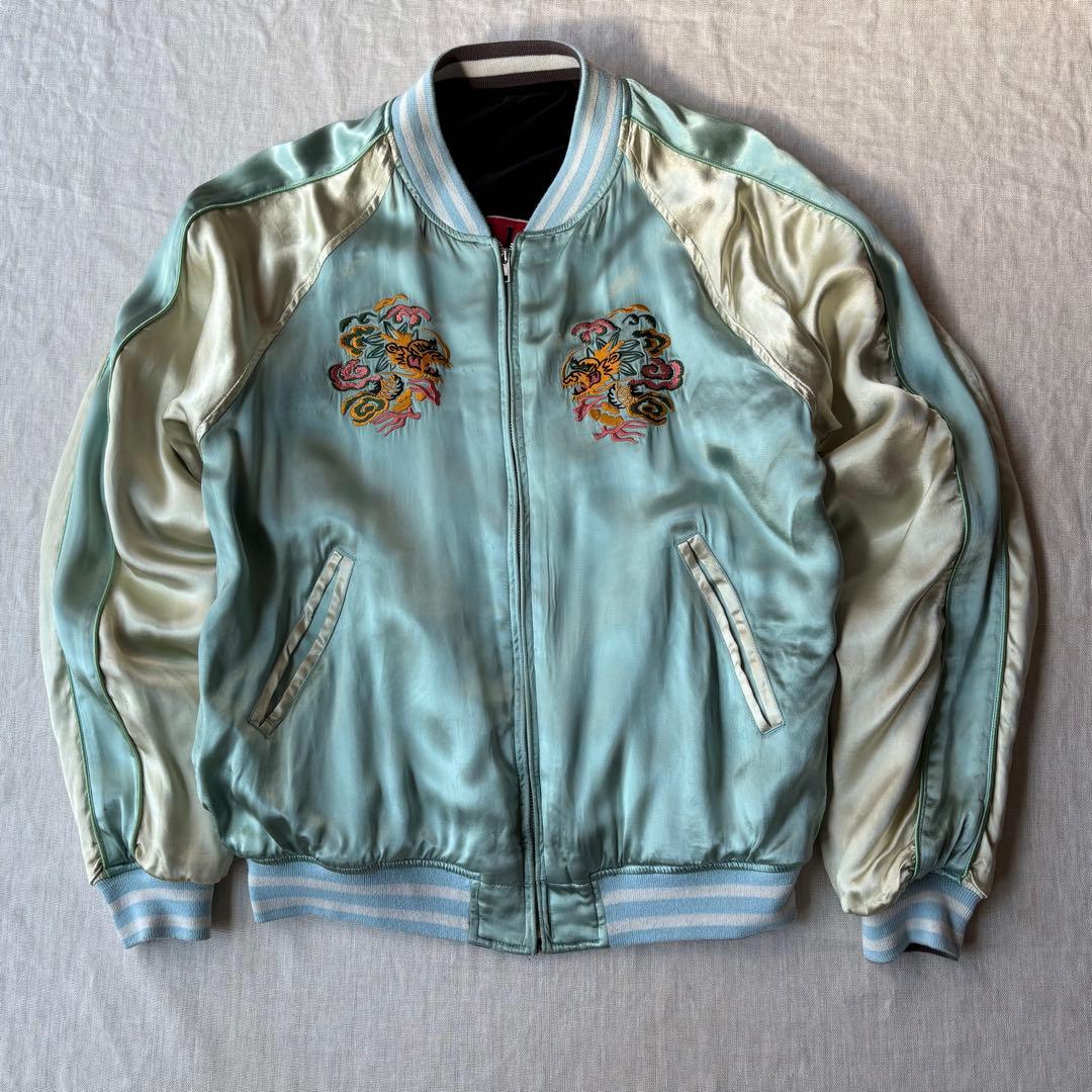 AVIREX アヴィレックス ベロア ハート スカル スカジャン 刺繍 水色