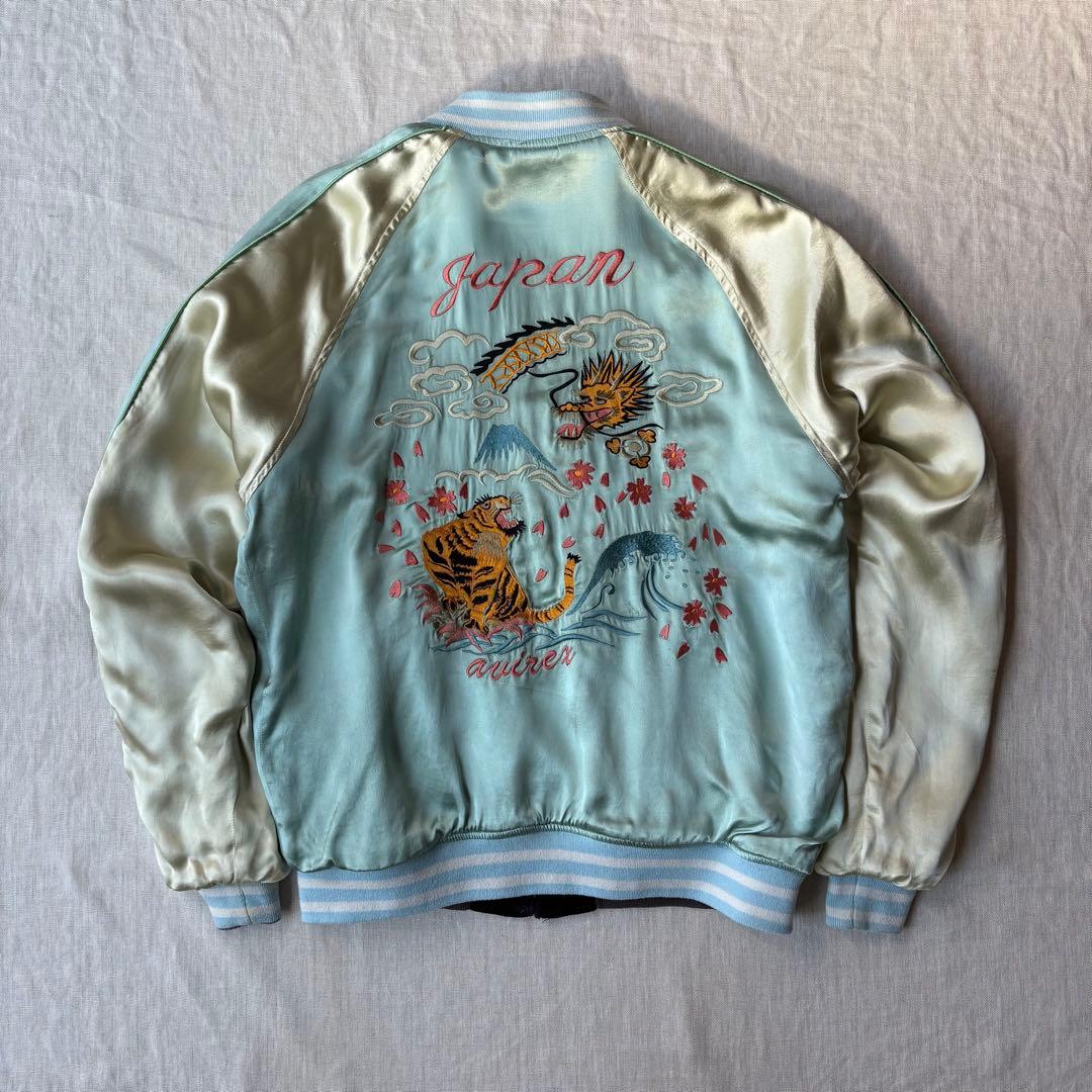 AVIREX アヴィレックス ベロア ハート スカル スカジャン 刺繍 水色