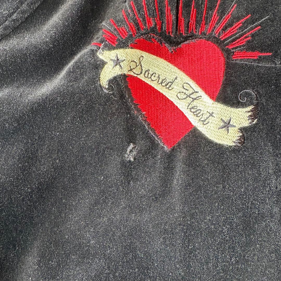 AVIREX アヴィレックス ベロア ハート スカル スカジャン 刺繍 水色