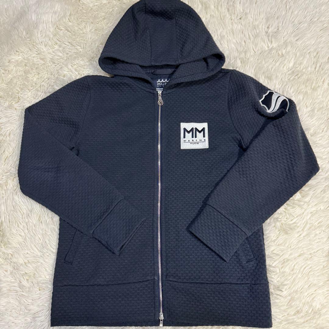 【ムータマリンゴルフ】秋冬人気ロゴワッペン×ワッフル 長袖ゴルフジップパーカーM