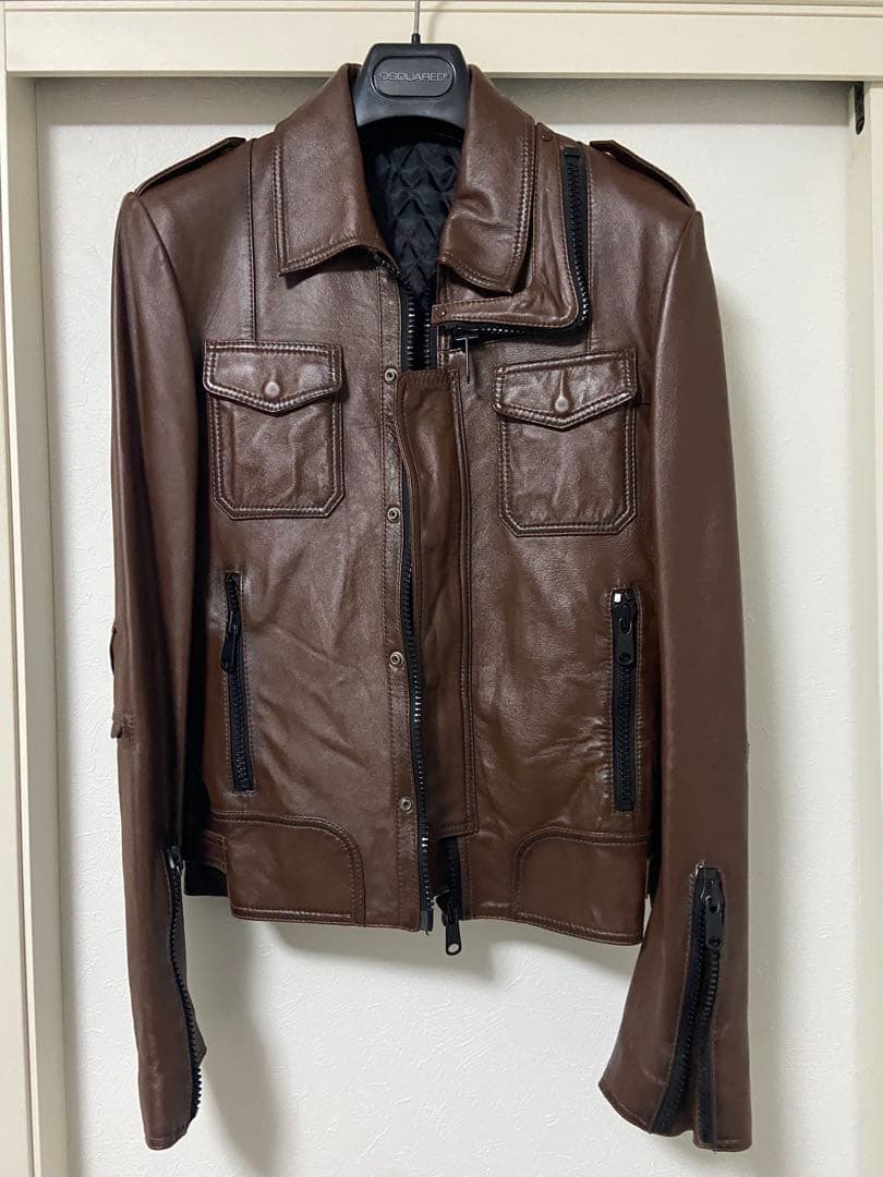 値下げ　stud homme Lジップレザーライダース　エディ　ブラウン