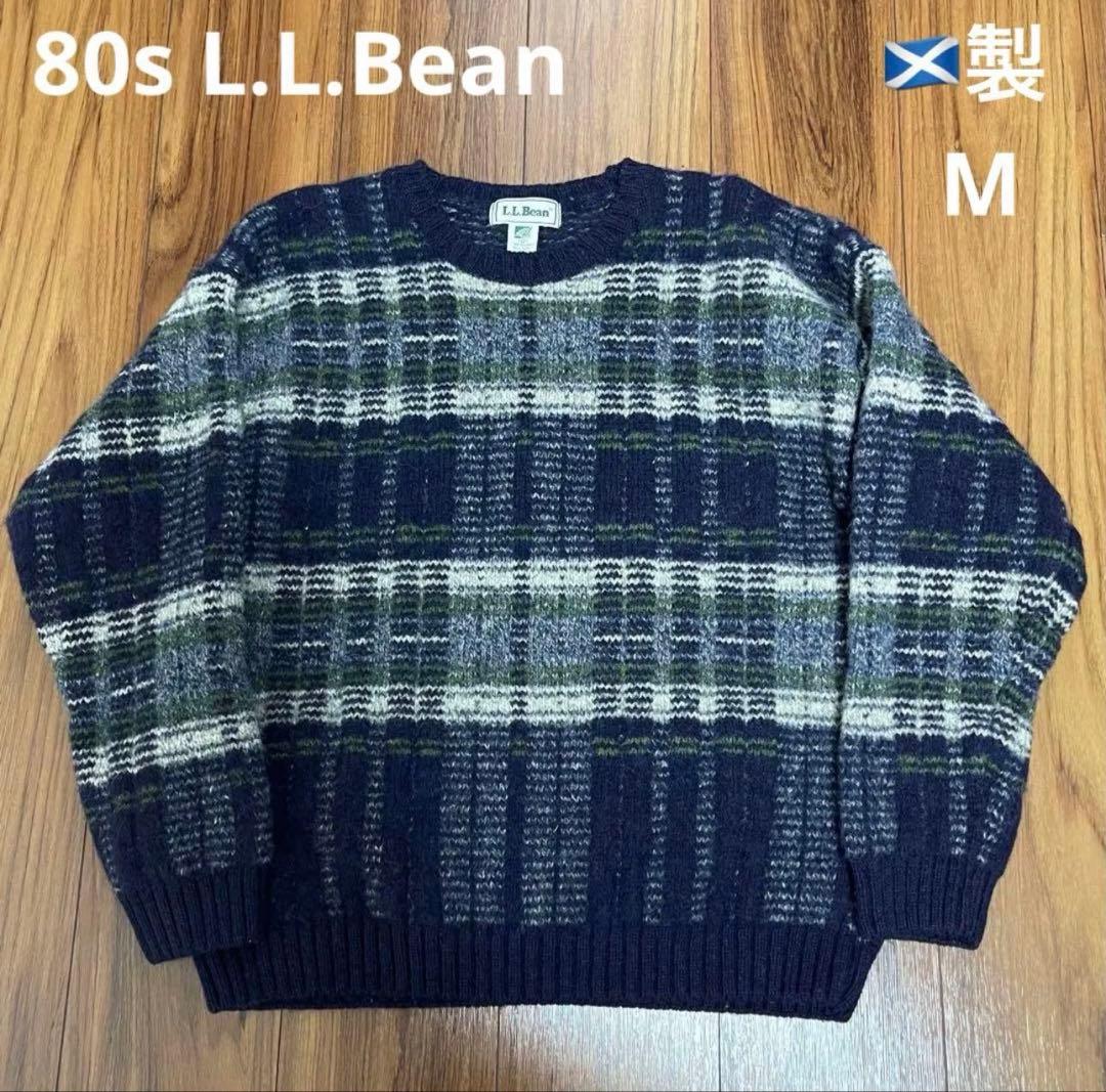 80s エルエルビーンセーター ニット M スコットランド製 紺 ネイビー