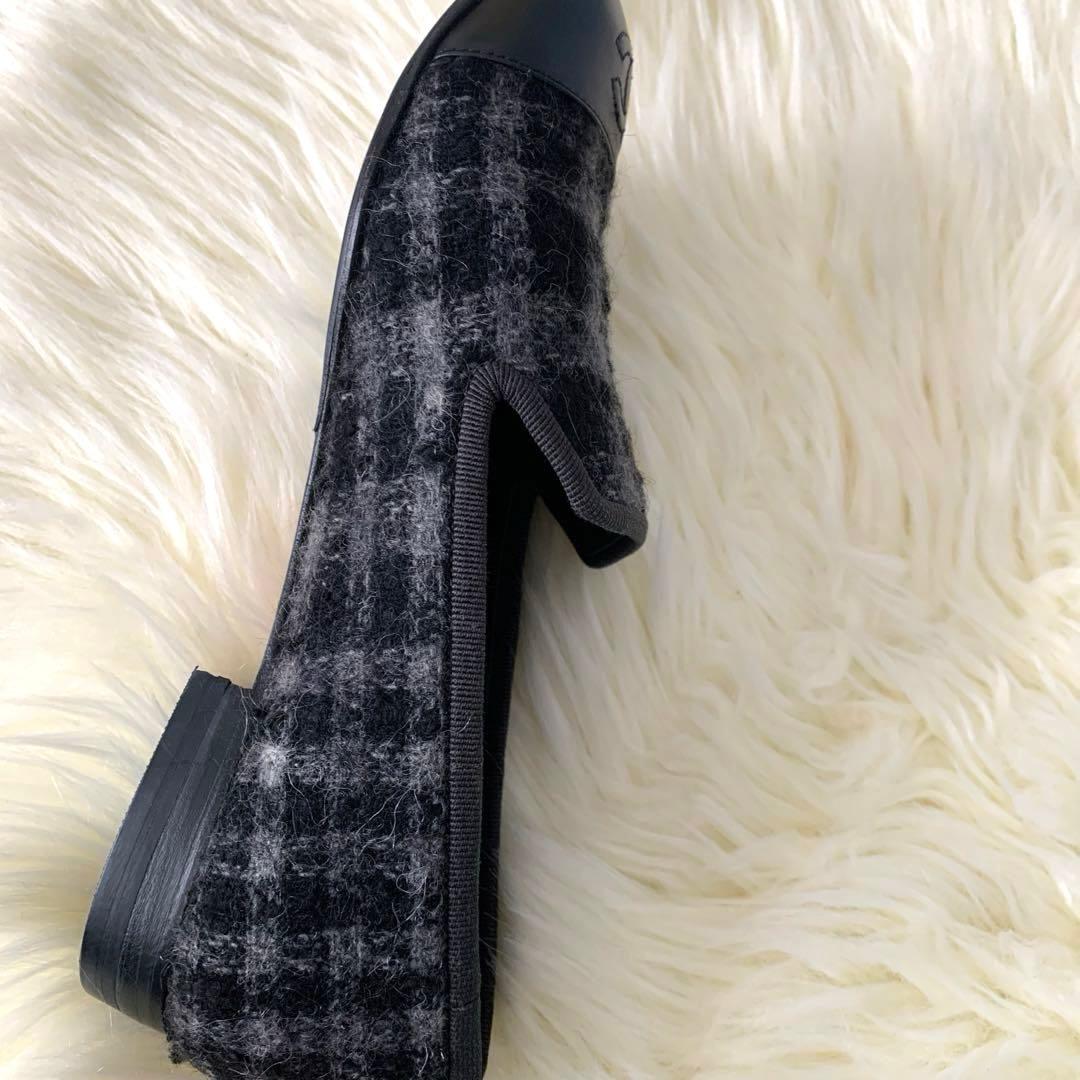CHANEL チェック柄ツウィードパンプスフラットシューズ351/2 22.5