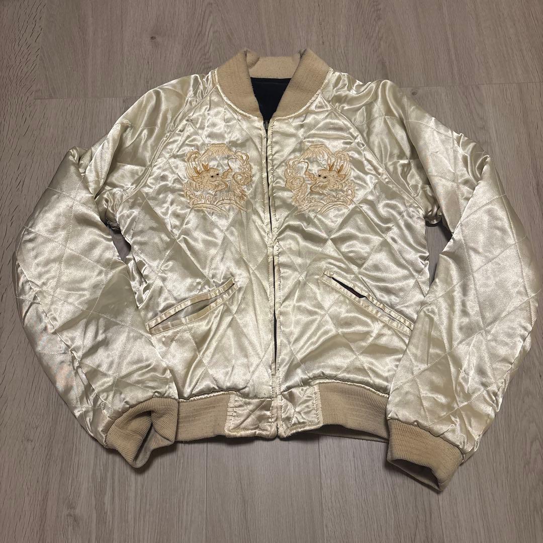 K.Mayerスカジャン 別珍×サテン 虎 鷹刺繍 Japan M 90s