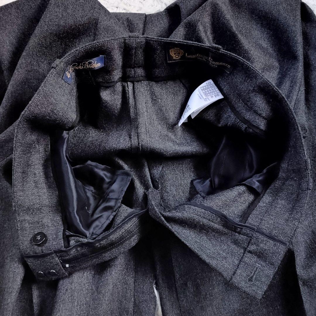 ノーカラースーツ　ワイドパンツ　ブルックスブラザーズ　カシミヤ混　グレー系