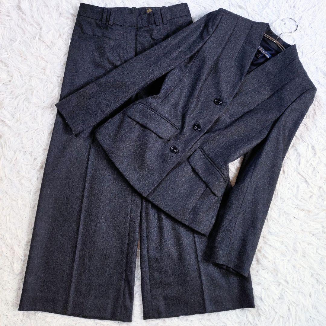 ノーカラースーツ　ワイドパンツ　ブルックスブラザーズ　カシミヤ混　グレー系