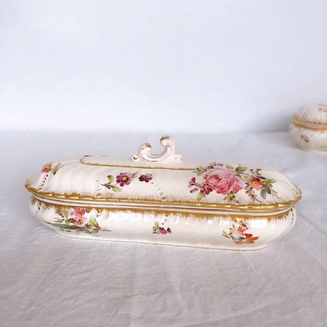 サルグミンヌ　陶器製　トゥースブラシケース　花柄　フランスアンティーク雑貨