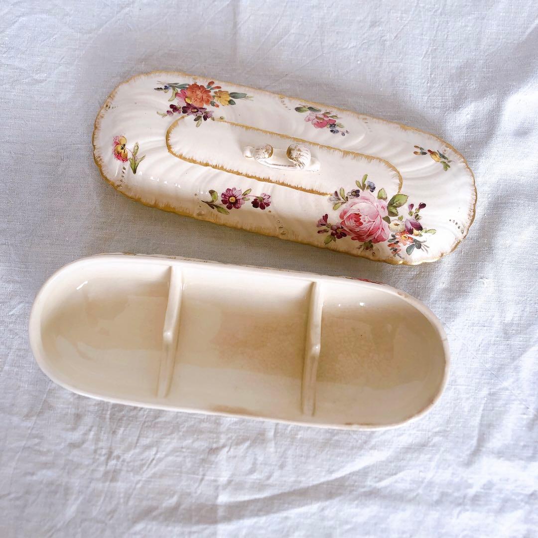 サルグミンヌ　陶器製　トゥースブラシケース　花柄　フランスアンティーク雑貨