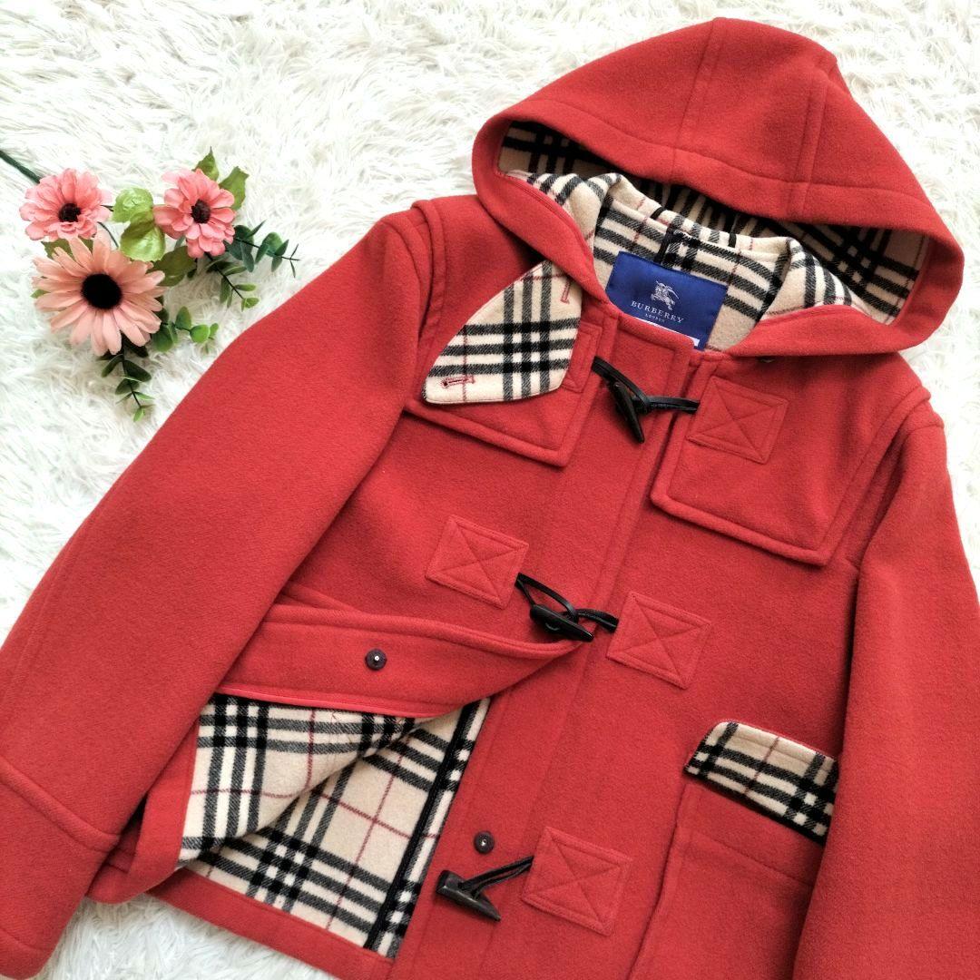 美品♡バーバリーブルーレーベル　ダッフルコートショート丈 ノバチェック 赤 40
