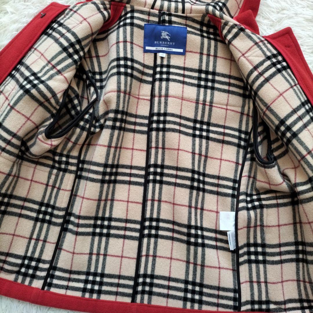 美品♡バーバリーブルーレーベル　ダッフルコートショート丈 ノバチェック 赤 40