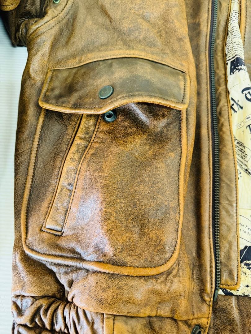 レザーブルゾン ブラウン フライトジャケット 羊革 ボンバー メンズL
