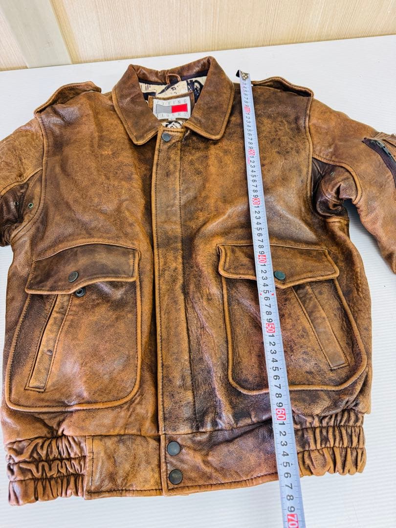 レザーブルゾン ブラウン フライトジャケット 羊革 ボンバー メンズL