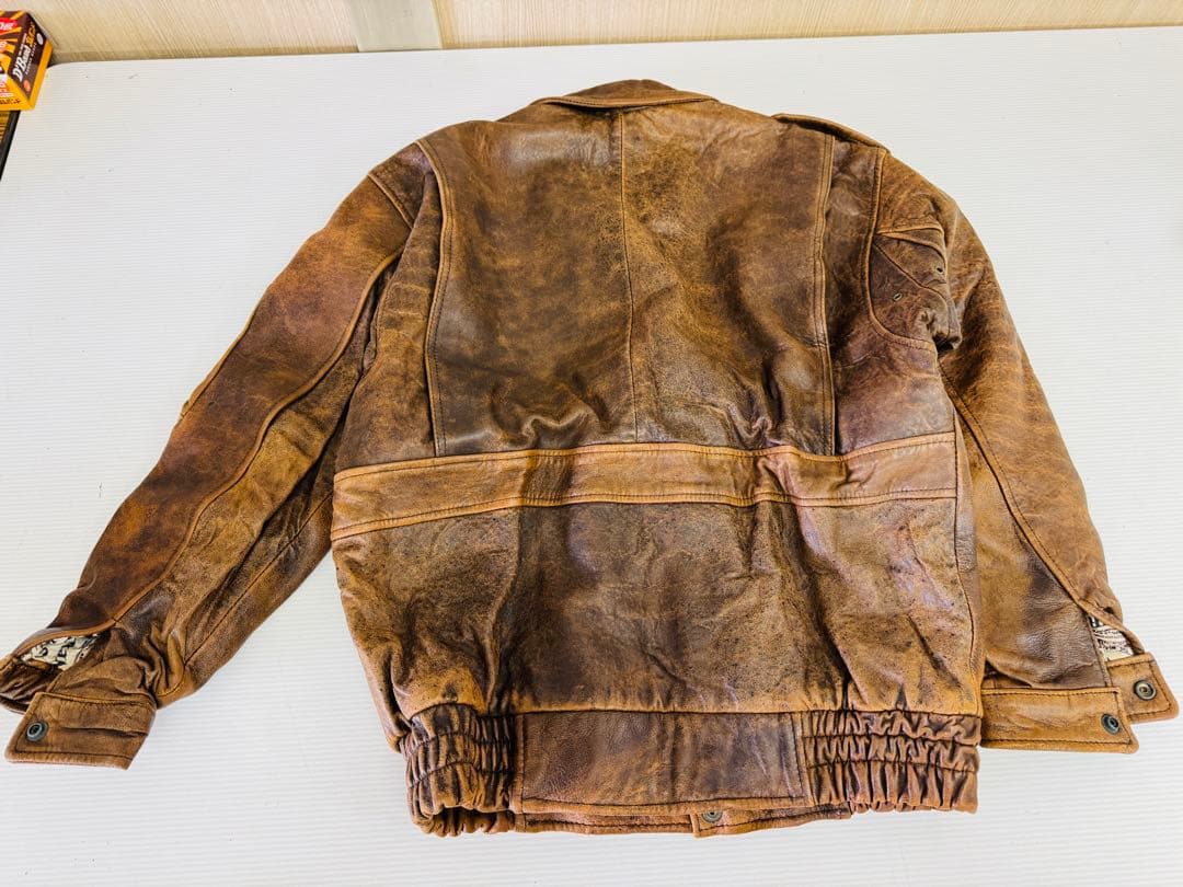 レザーブルゾン ブラウン フライトジャケット 羊革 ボンバー メンズL