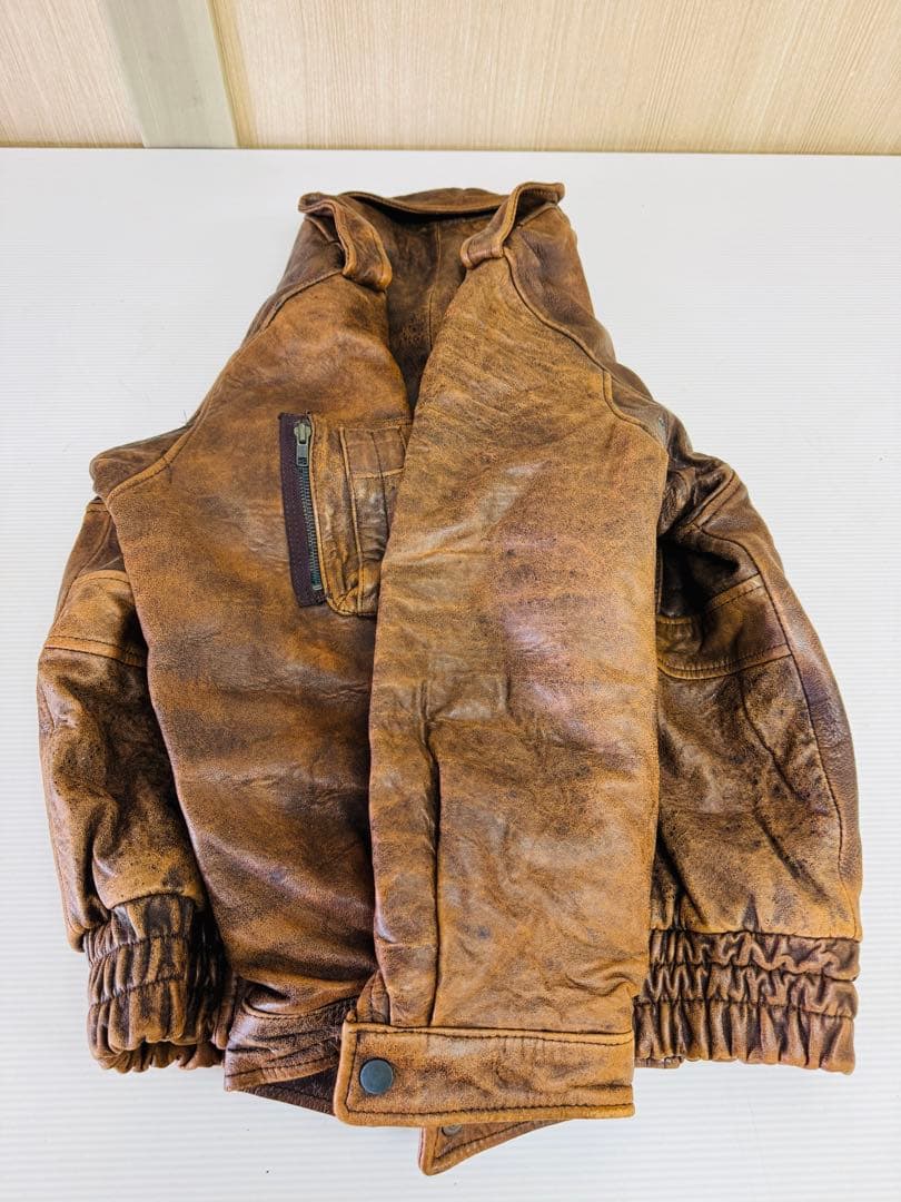 レザーブルゾン ブラウン フライトジャケット 羊革 ボンバー メンズL