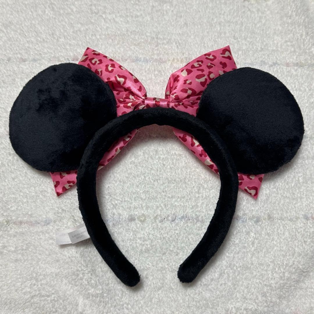 ディズニー カチューシャ ヒョウ柄 リボン ピンク