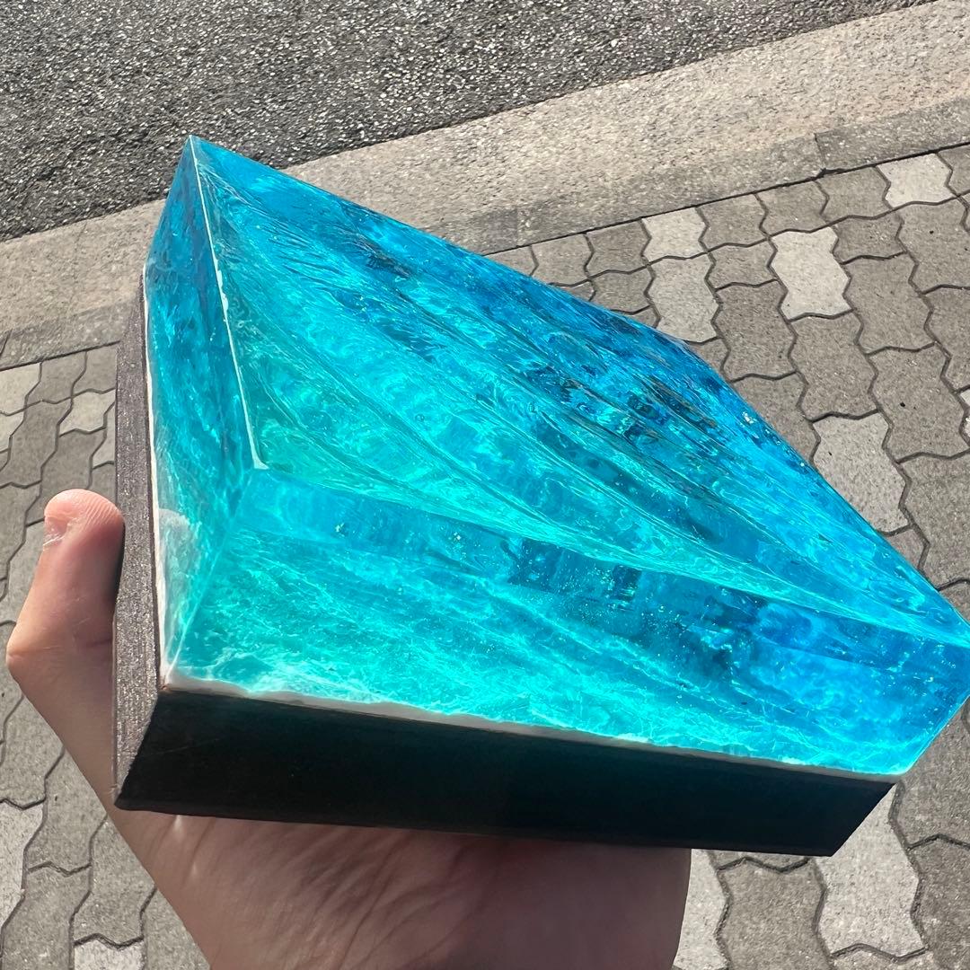 【波紋アート】Real Ocean／立体オブジェ／15cmプリズム×6cm