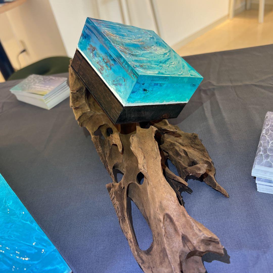 【波紋アート】Real Ocean／立体オブジェ／15cmプリズム×6cm