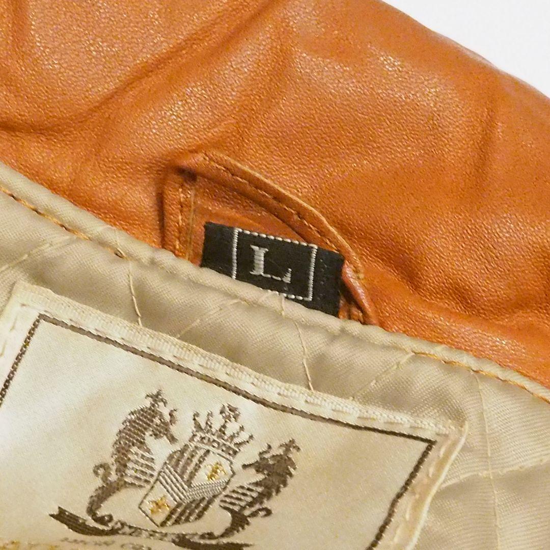 【良品】リアルレザージャケット 裏キルティング 本革 ヴィンテージ L オレンジ