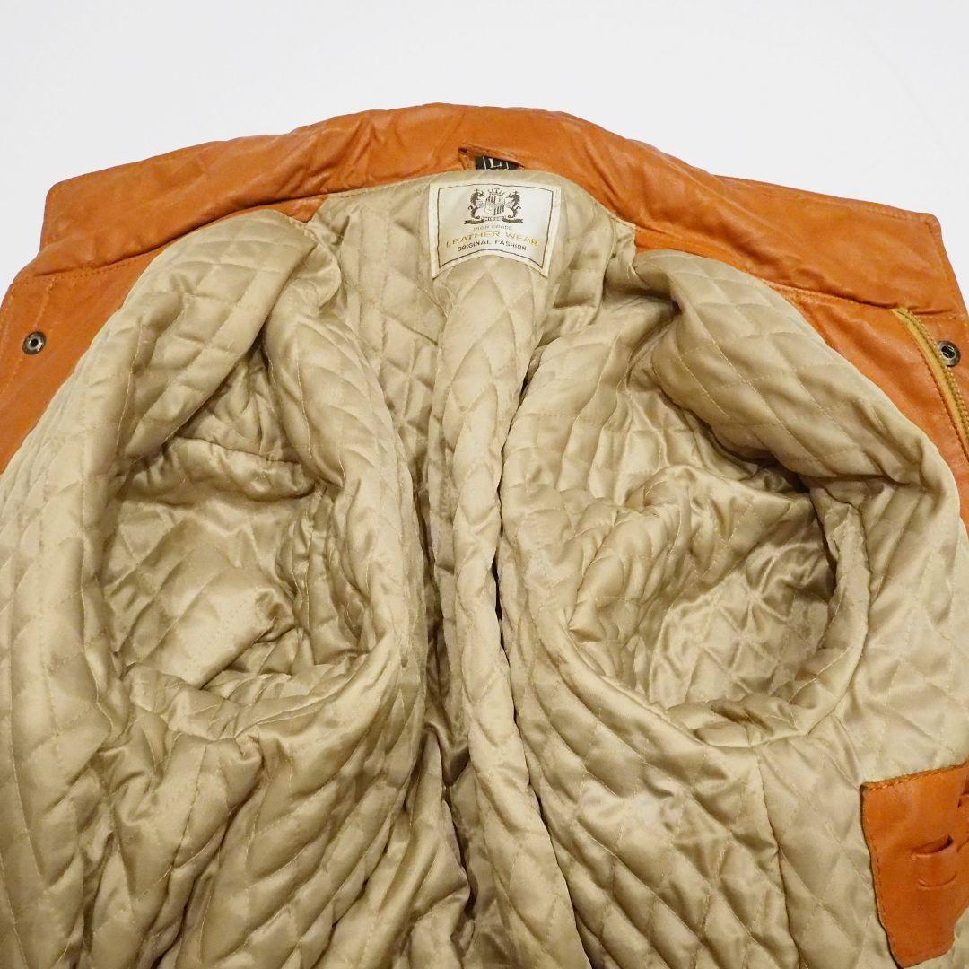 【良品】リアルレザージャケット 裏キルティング 本革 ヴィンテージ L オレンジ