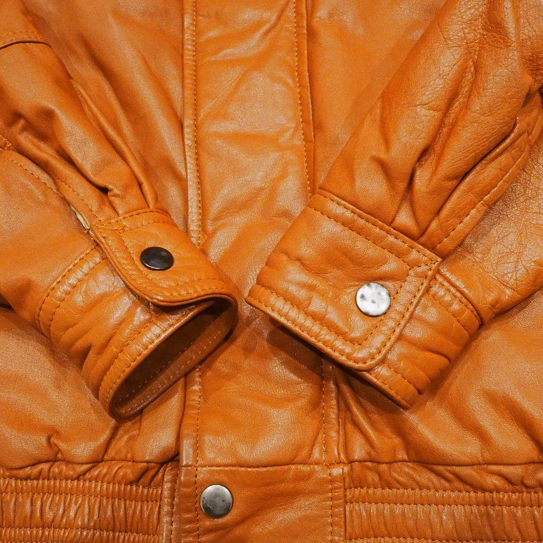 【良品】リアルレザージャケット 裏キルティング 本革 ヴィンテージ L オレンジ