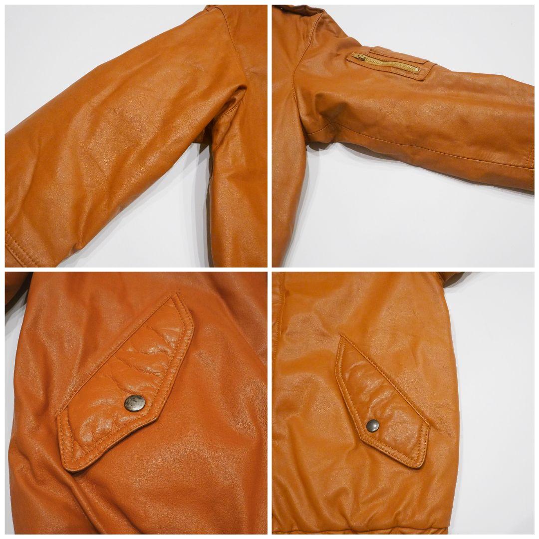【良品】リアルレザージャケット 裏キルティング 本革 ヴィンテージ L オレンジ