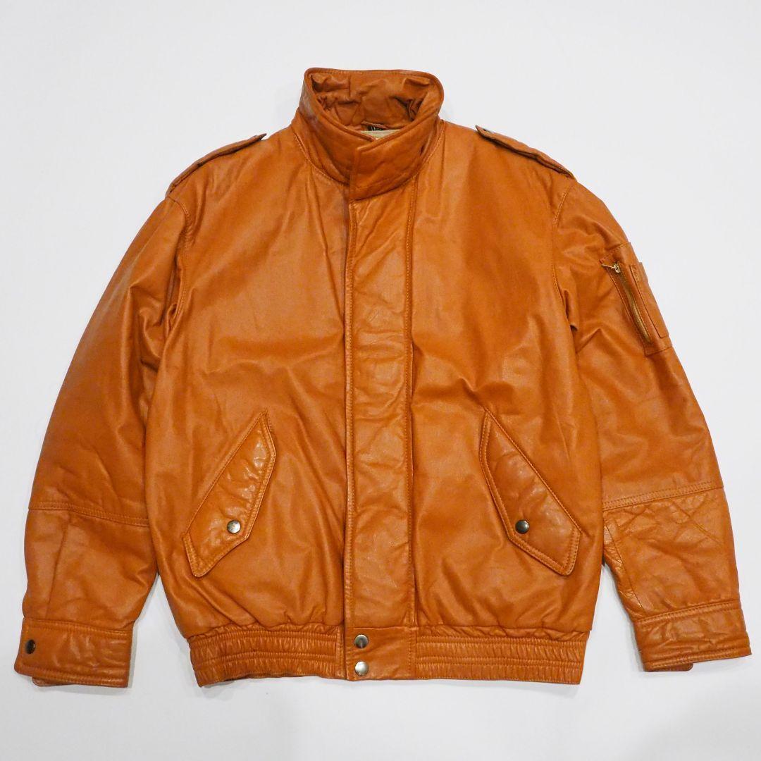 【良品】リアルレザージャケット 裏キルティング 本革 ヴィンテージ L オレンジ