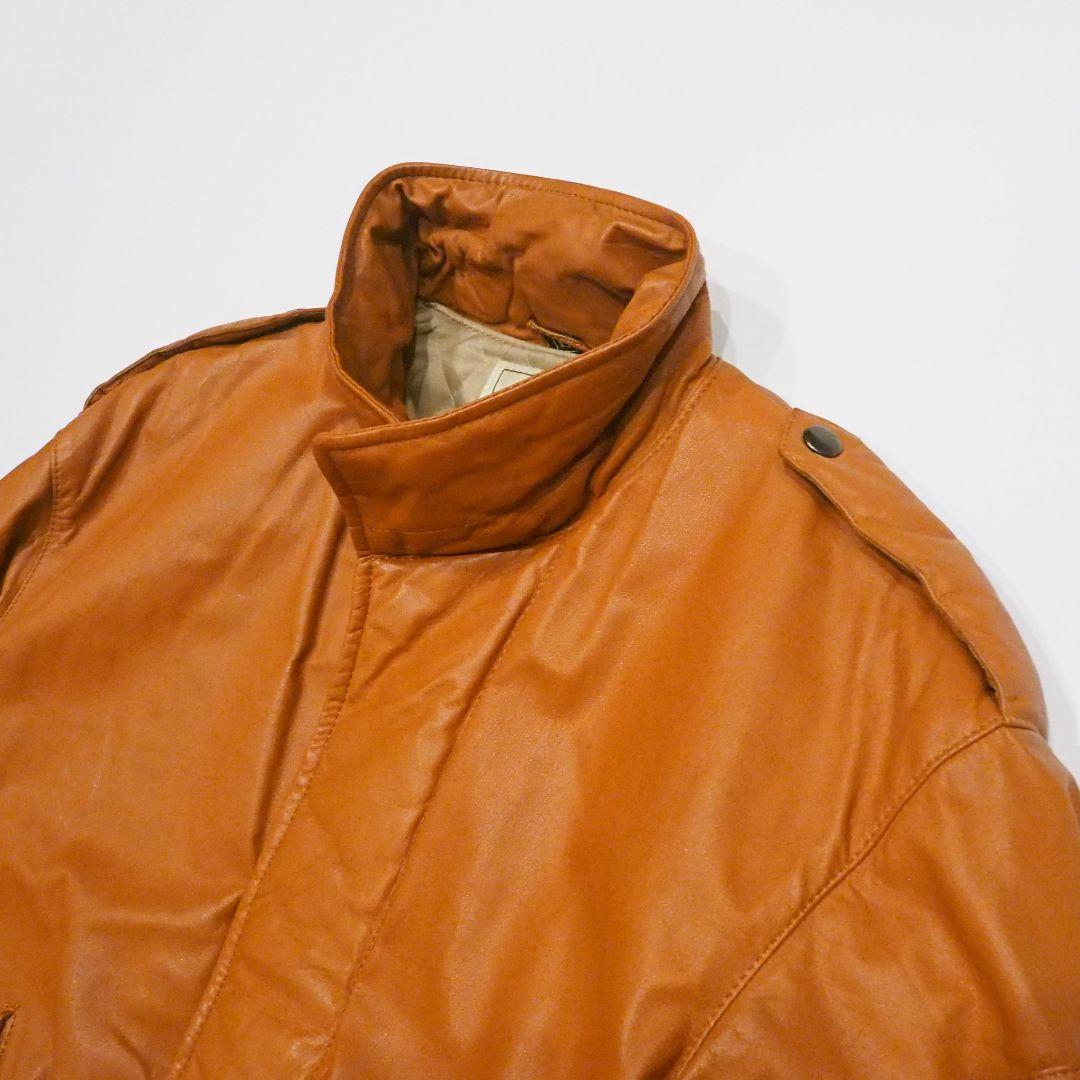 【良品】リアルレザージャケット 裏キルティング 本革 ヴィンテージ L オレンジ