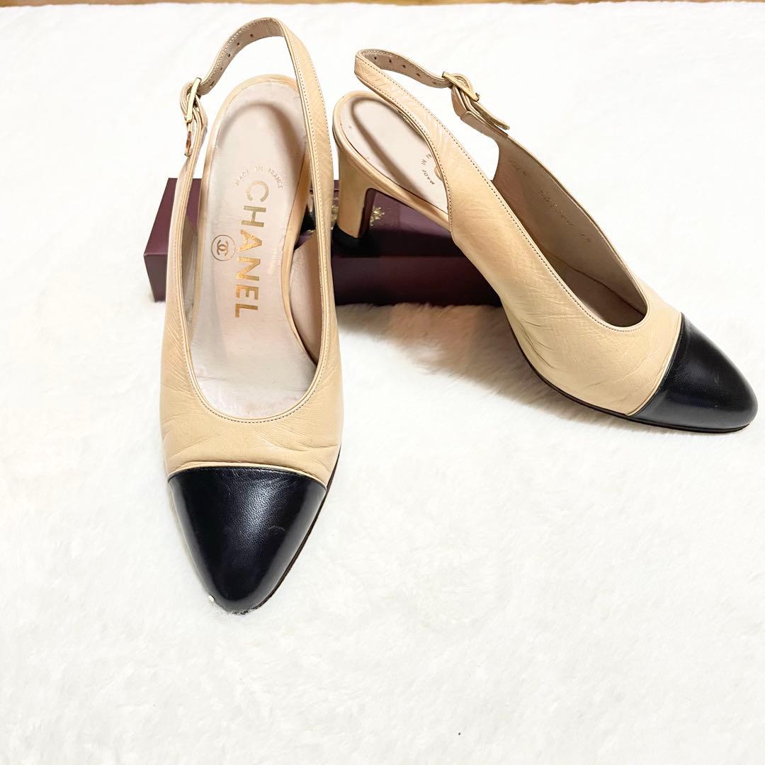 美品 シャネル パンプス レザー 刻印 イエロー AH4-5 0812-6 靴