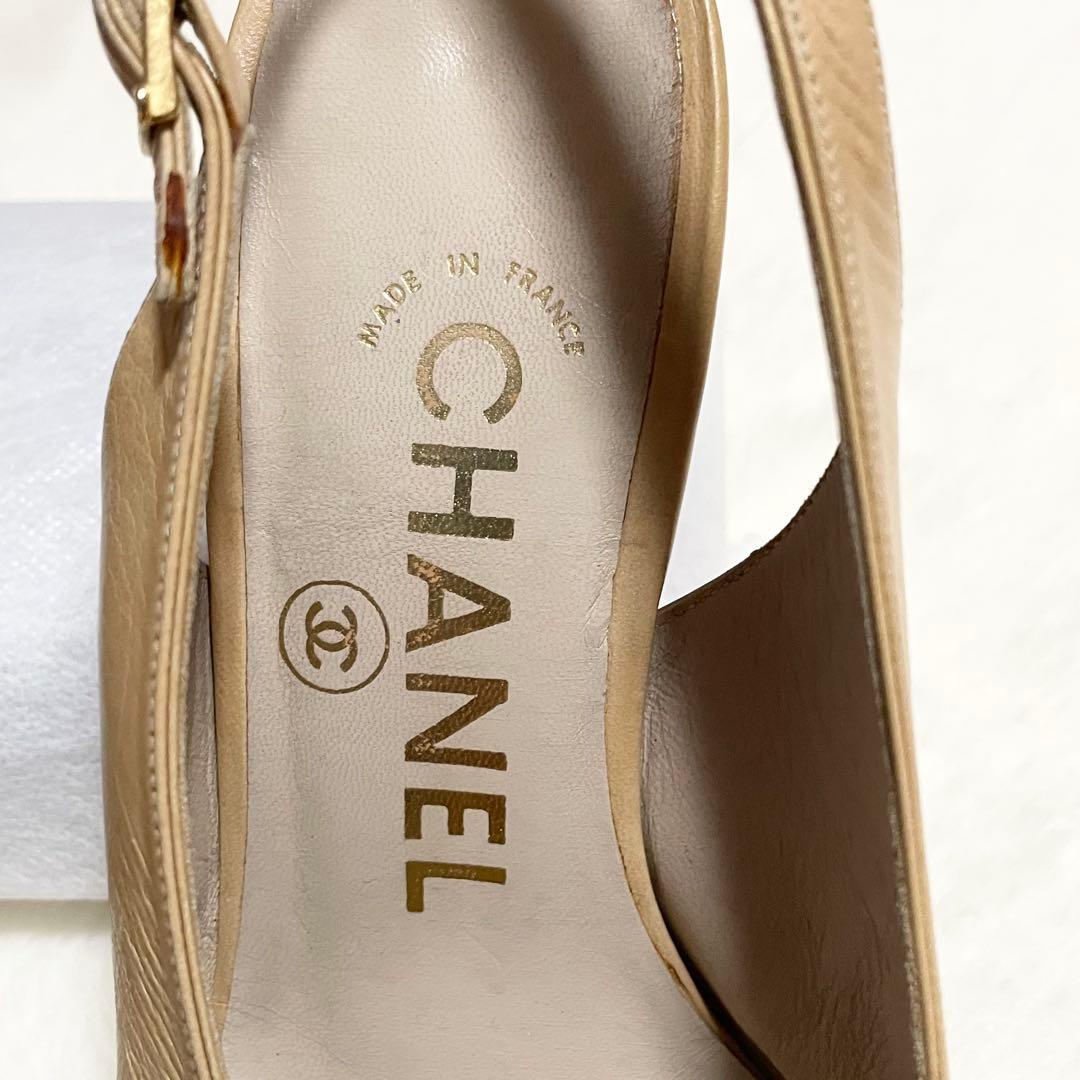 美品 シャネル パンプス レザー 刻印 イエロー AH4-5 0812-6 靴