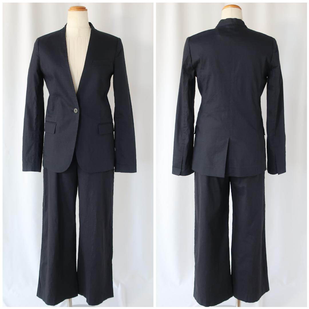 セオリー ECO CRUNCH セットアップ ノーカラージャケット パンツ 紺