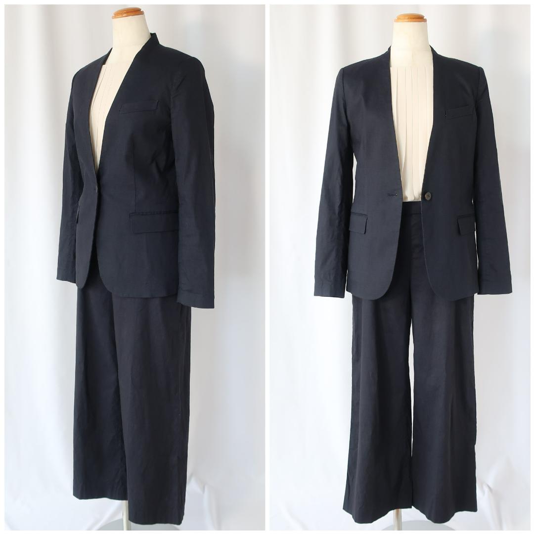 セオリー ECO CRUNCH セットアップ ノーカラージャケット パンツ 紺