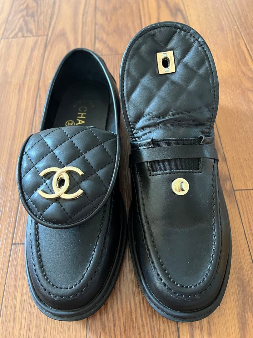 CHANEL ブラック ローファー キルティング