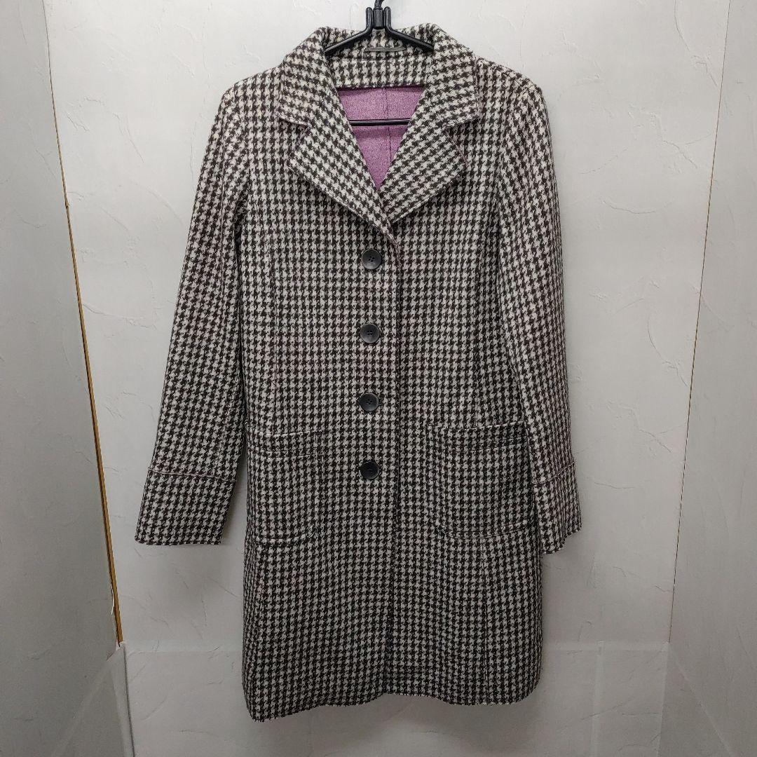 3384　マックスマーラグレー千鳥格子コートサイズ42