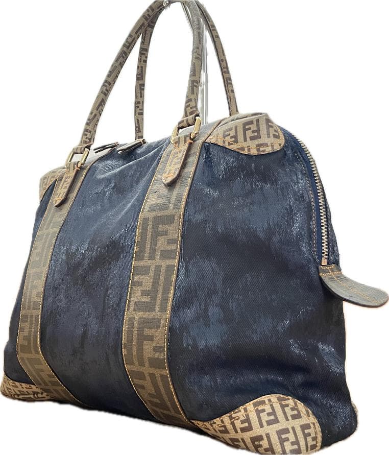 【訳あり】フェンディ ズッカ柄 ボストンバッグ ゴールド金具 肩掛け 大容量