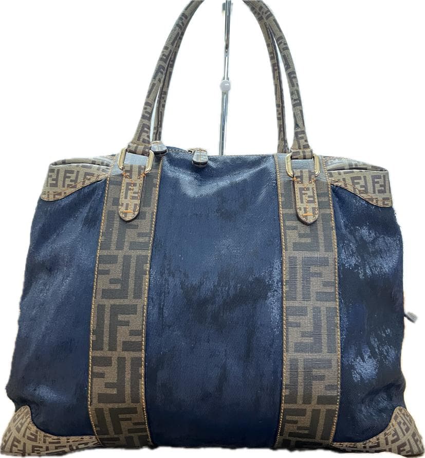 【訳あり】フェンディ ズッカ柄 ボストンバッグ ゴールド金具 肩掛け 大容量