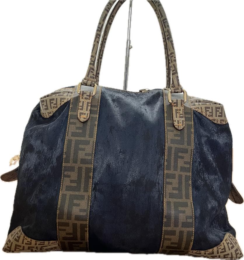 【訳あり】フェンディ ズッカ柄 ボストンバッグ ゴールド金具 肩掛け 大容量