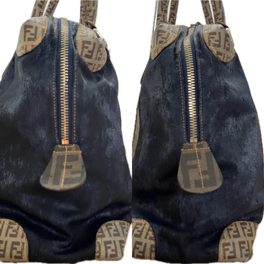 【訳あり】フェンディ ズッカ柄 ボストンバッグ ゴールド金具 肩掛け 大容量