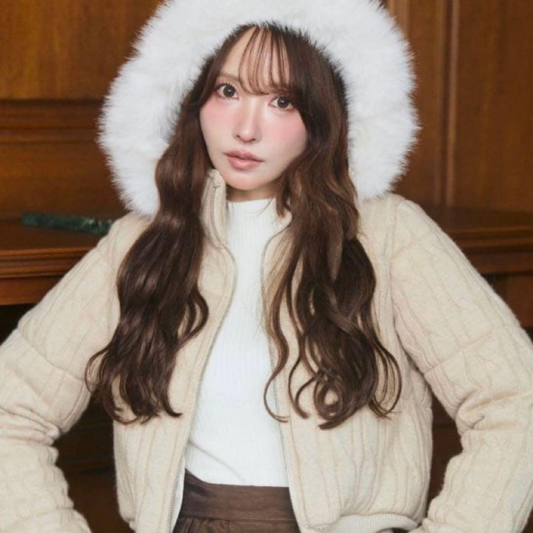 ジャケット・アウター MISTREASS Cable Knit Padded Jacket beige