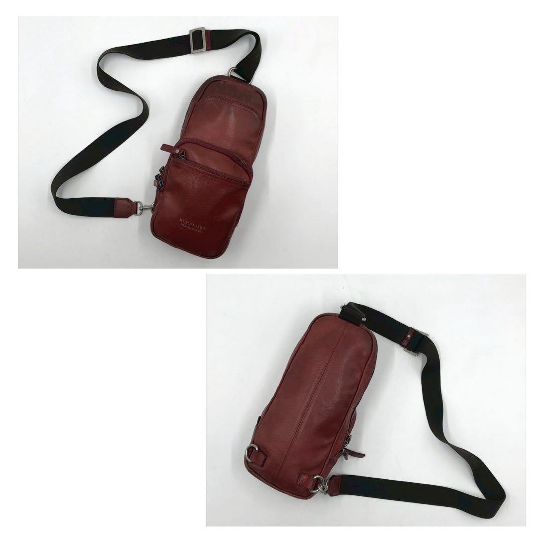 最高級✨バーバリーブラックレーベル ボディバッグ ロゴ刻印 レザー ボルドー