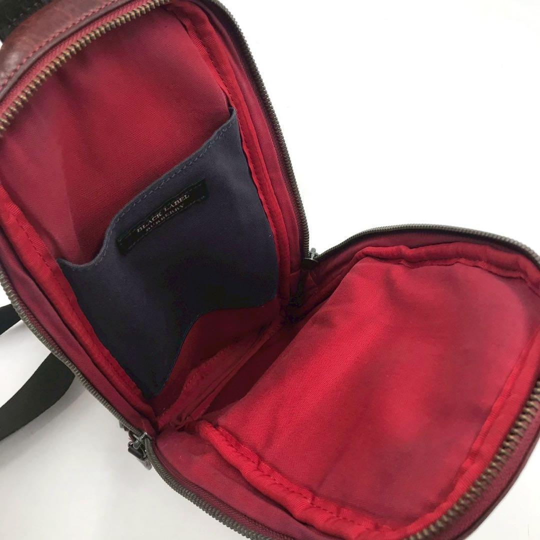 最高級✨バーバリーブラックレーベル ボディバッグ ロゴ刻印 レザー ボルドー