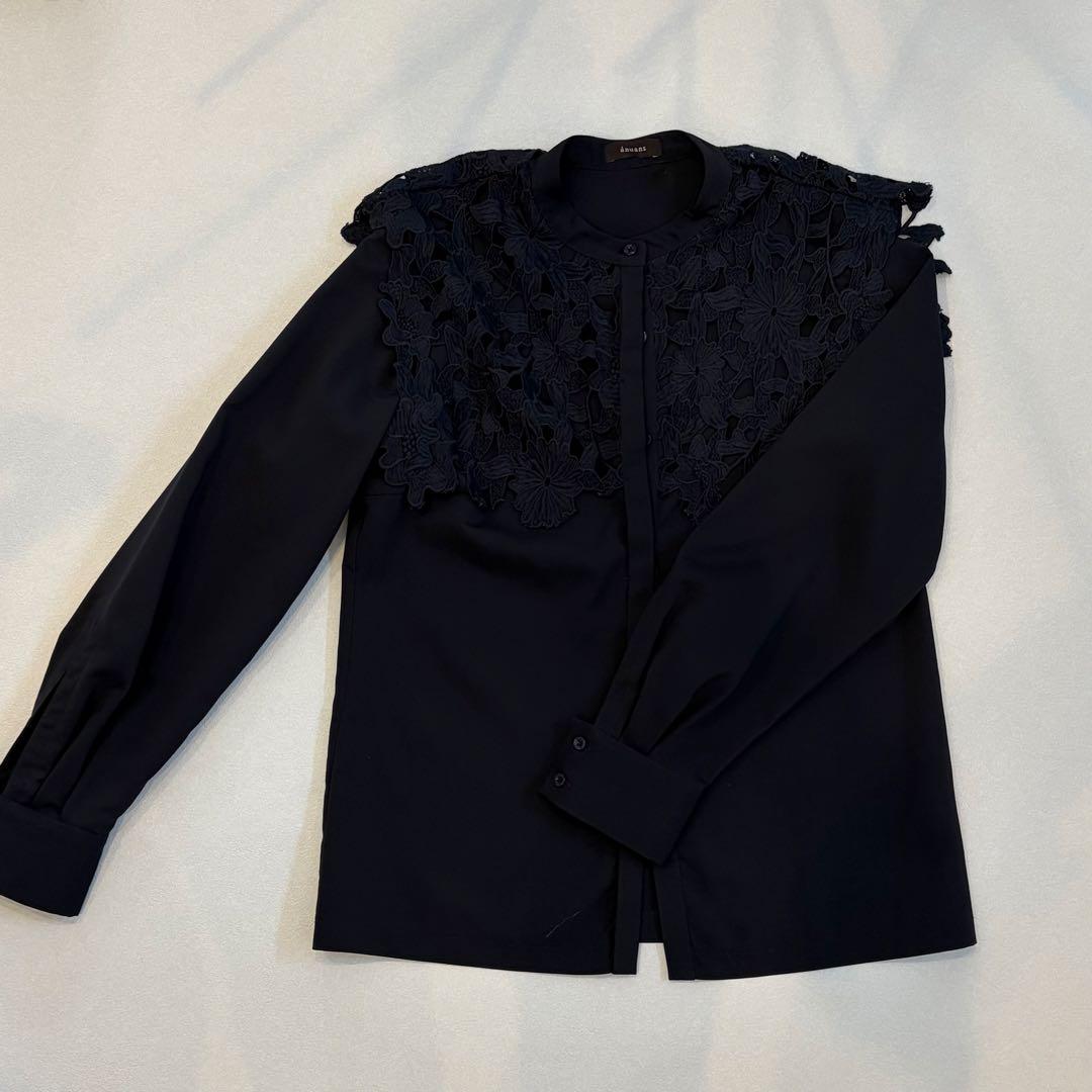 anuans 2wayスリーブレースドッキングブラウス （NAVY）