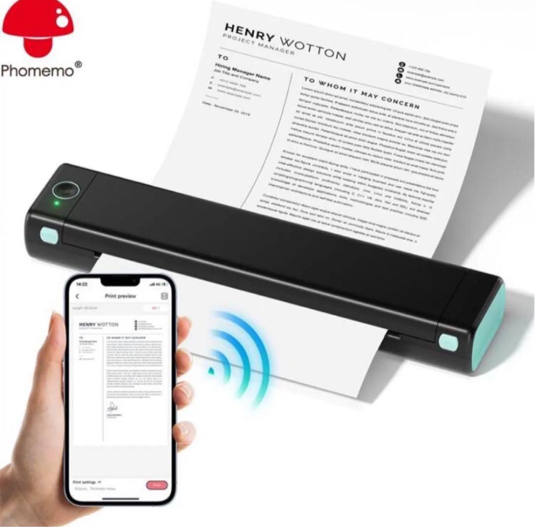 PMO M08F、A4ポータブルワイヤレスプリンター 100枚用紙セット