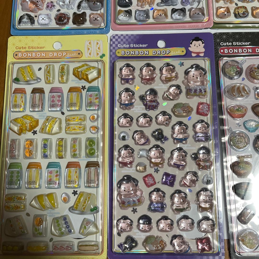 ボンボンドロップシール　和柄6枚　日本犬　猫　柴犬　たまごサンド　相撲　ラーメン
