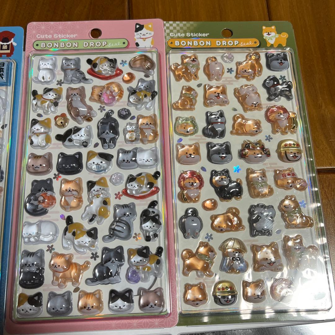 ボンボンドロップシール　和柄6枚　日本犬　猫　柴犬　たまごサンド　相撲　ラーメン