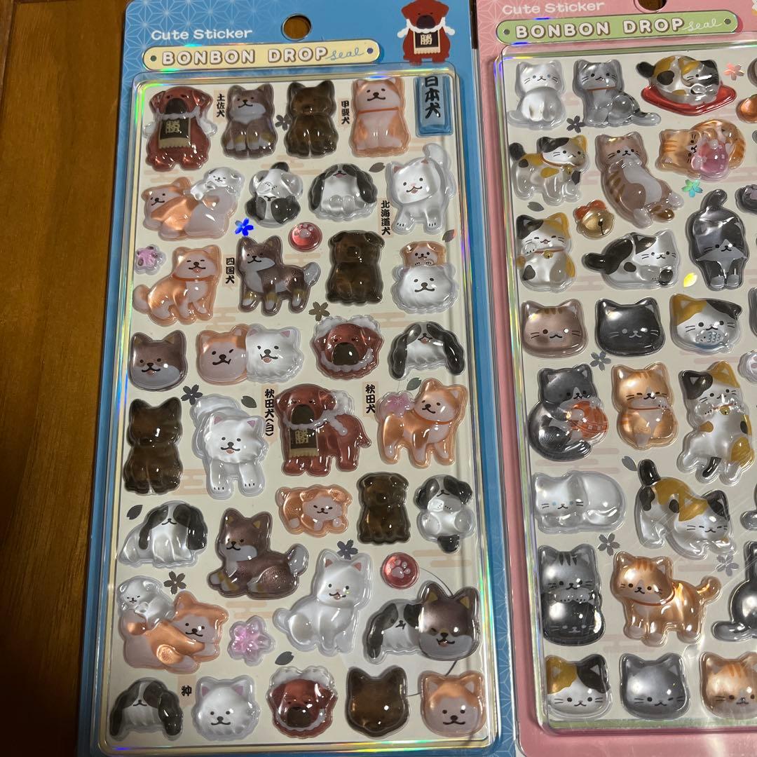 ボンボンドロップシール　和柄6枚　日本犬　猫　柴犬　たまごサンド　相撲　ラーメン